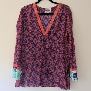 Hiho Cotton Tunic Drawstring Waist Beach Vacation Cover Up Resortwear Boho VNeck